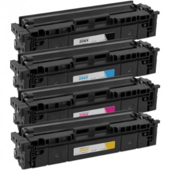 Premium Quality Black, Cyan, Magenta, Yellow High Yield Toner Cartridges compatible with HP W2110X, W2111X, W2112X, W2113X (HP 206X),
