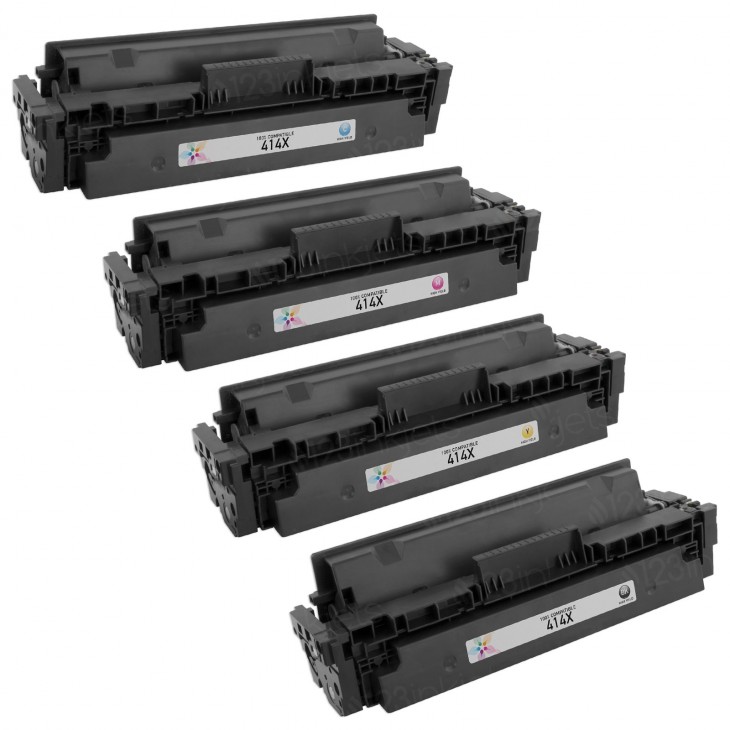 Premium Quality Black, Cyan, Magenta, Yellow High Yield Toner Cartridges compatible with HP W2020X, W2021X, W2022X, W2023X (HP 414X)