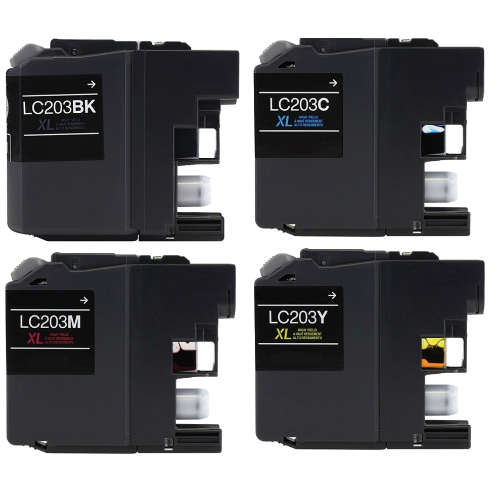 Premium Quality Black, Cyan, Magenta, Yellow High Capacity Inkjet Cartridges compatible with Brother LC-203
