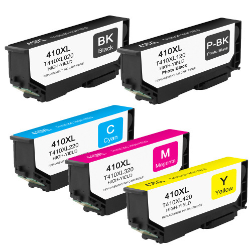 Premium Quality 1 each Black. Photo Black. Cyan. Magenta. Yellow High Capacity Inkjet Cartridges compatible with Epson T410XL020. T410XL120. T410XL220. T410XL320. T410XL420 (Epson 420XL)