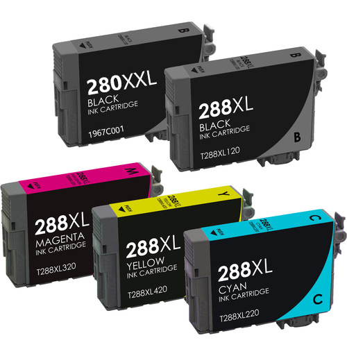 Premium Quality Black. Cyan. Magenta. Yellow Extra High Capacity Ink Cartridges compatible with Canon PGI-280xxl. CLI-281xxl B.C.M.Y -5PK