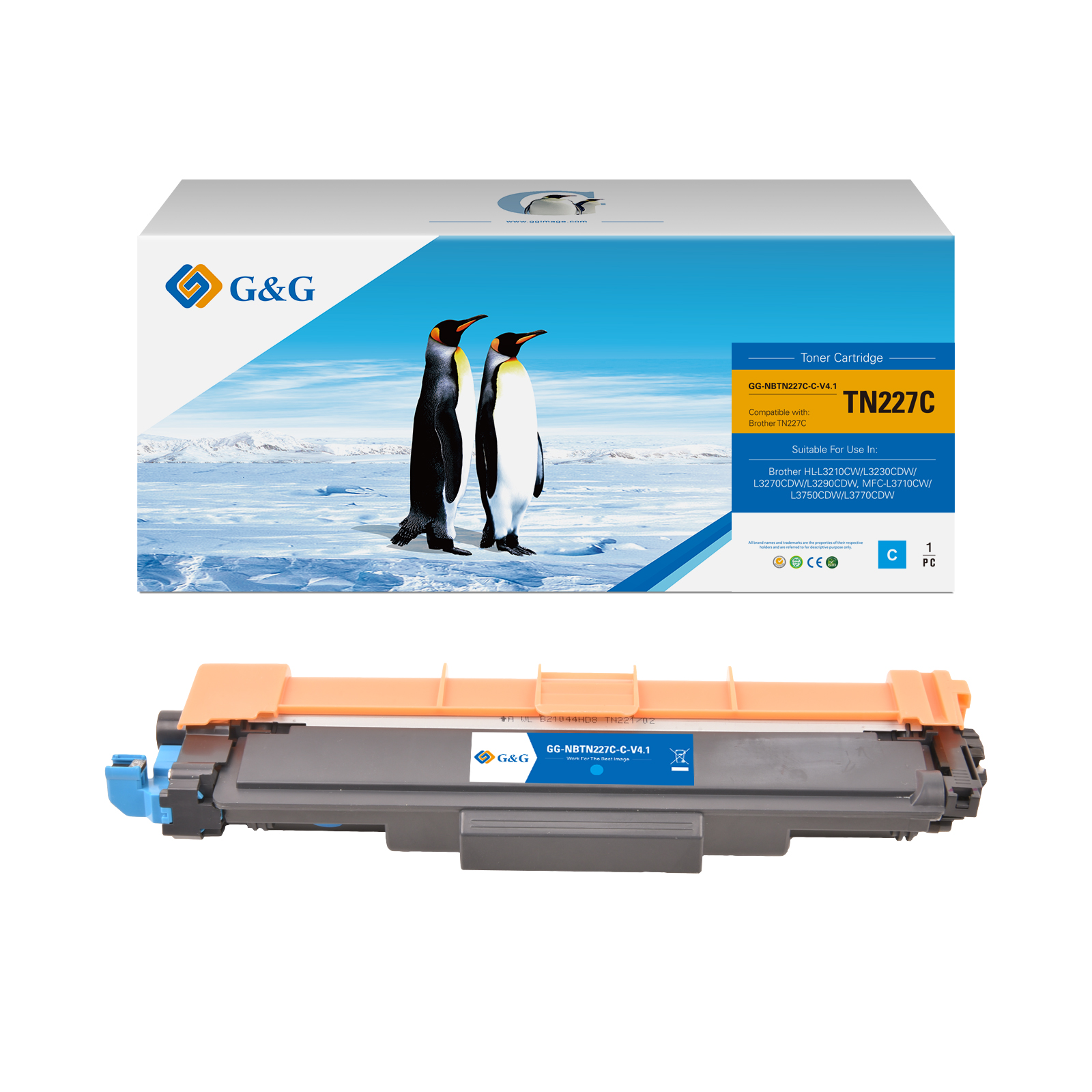 G and G Brand Premium TN-227C Compatible High Yield Brother Cyan Toner Cartridge
