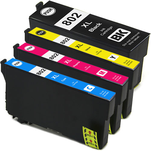 Premium Quality 2 Standard Yield Black. 1 each High Yield Cyan. Magenta. Yellow Ink Cartridges compatible with Epson T802XL0-5Pk (Epson 802XL)